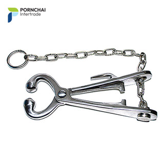 คีมดึงจมูกโค พร้อมโซ่ และตะขอ, สแตนเลส สตีล Bull holder with chain &amp; hook, Stainless steel