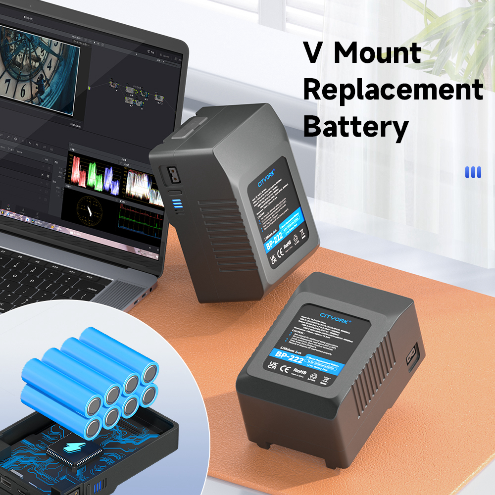 แบตเตอรี่ V-Mount แบตเตอรี่ความจุสูง พร้อมช่องต่อ D-Tap USB-A USB-C เหมาะสำหรับไฟสตูดิโอและกล้อง
