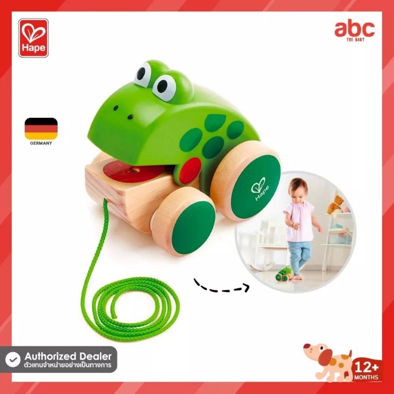 Hape - Push&Pull - เจ้ากบงับๆ ลากจูง Frog Pull Along (12M+) ของเล่นลากจูง - E0361