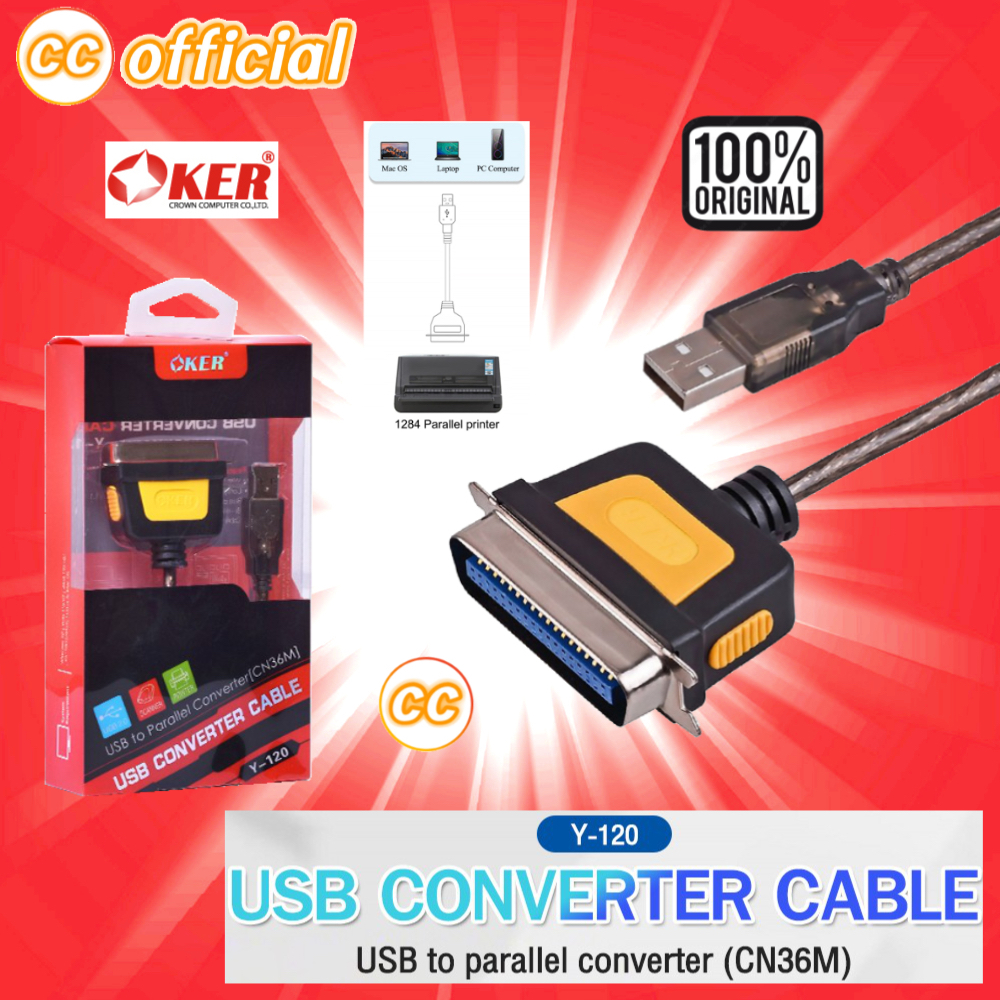 ✅แท้100% OKER Y-120 USB CONVERTER CABLE สาย USB to Printer Parallel 36 Pins IEEE-1284 ความยาว 1.8M #CC 120