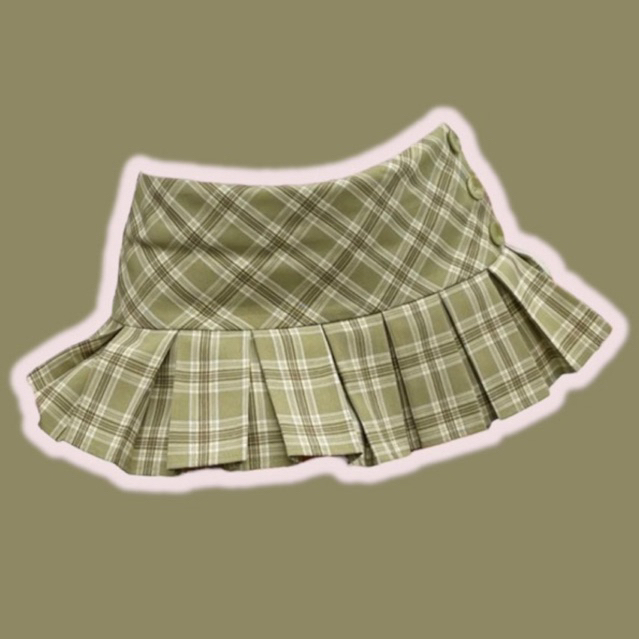 y2kgirls [พร้อมส่ง] กระโปรงจีบสก็อตสีเขียว