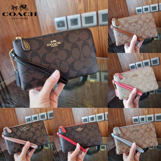 COACH F87591 DOUBLE CORNER ZIP WALLET IN SIGNATURE COATED CANVAS 2 ซิป