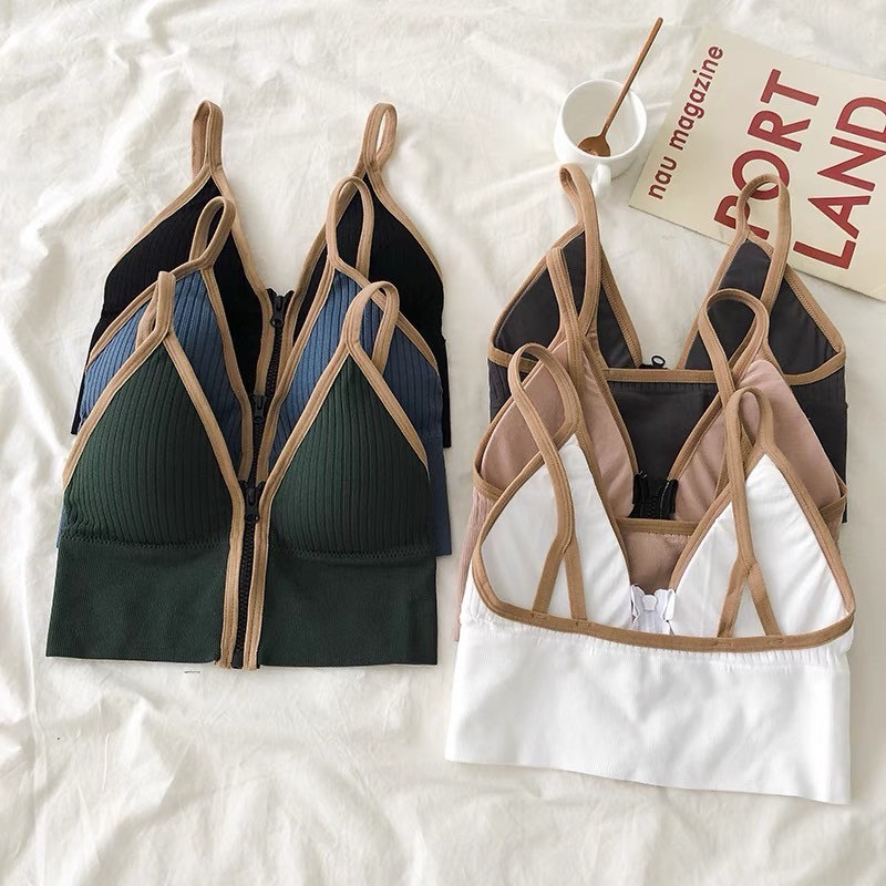 เสื้อสายเดี่ยว เสื้อซับใน สปอร์ตบรา รุ่นB049 เว้าหลัง มีซิบหน้า มีฟองน้ำในตัว ระบายอากาศได้ดี