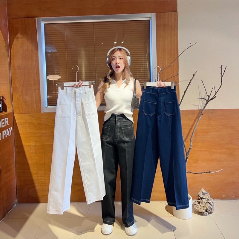 ส่งต่อ Oxford Denim Spandex 🖤 Colors Black ร้าน beming bkk