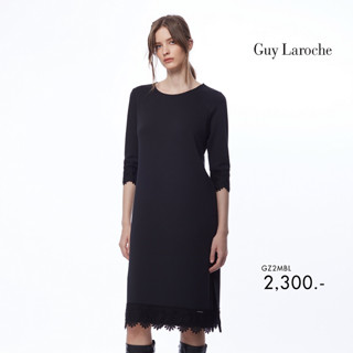 Guy laroche ชุดเดรส สีดำ แขนและชายกระโปรงเป็นลูกไม้ (GZ2MBL)