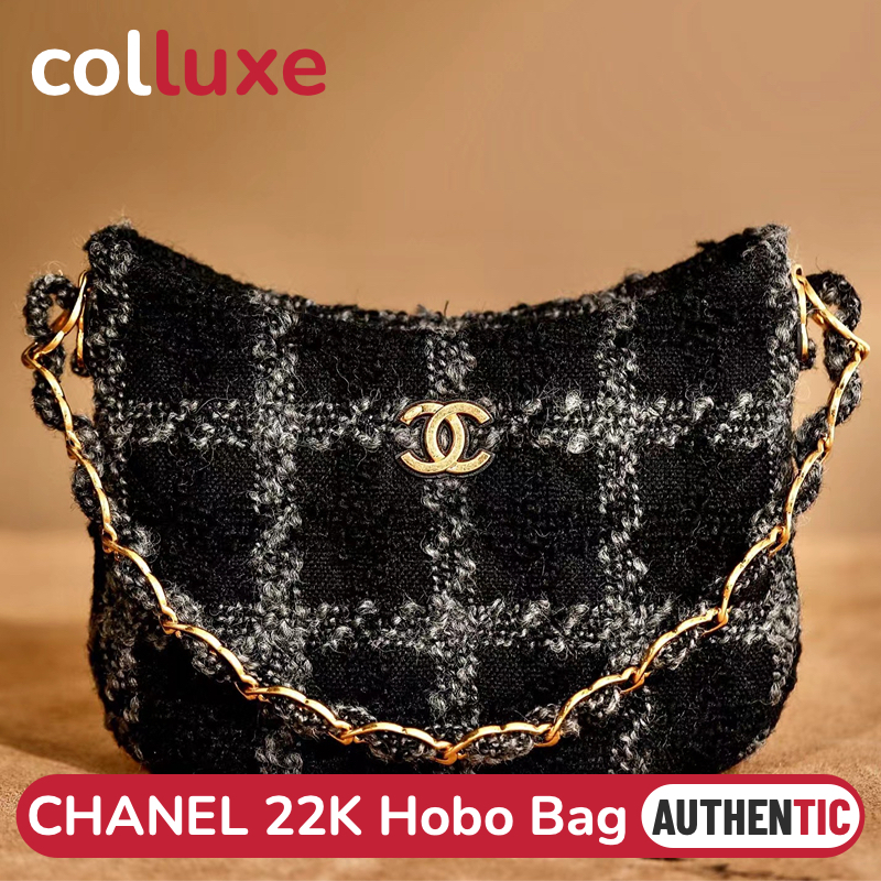 💯ของแท้👜ชาแนล CHANEL 22K Hobo Bag กระเป๋าถือสุภาพสตรี/กระเป๋าใต้วงแขน AS3562 Black