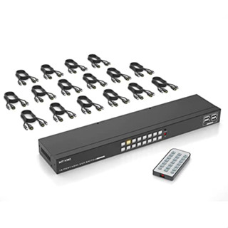 16 Port KVM Switch HDMI, MT-VIKI 4K@30Hz Rack Mount KVM HDMI Switch w/IR Remote &amp; 16 HDMI Cables &amp; USB Cables