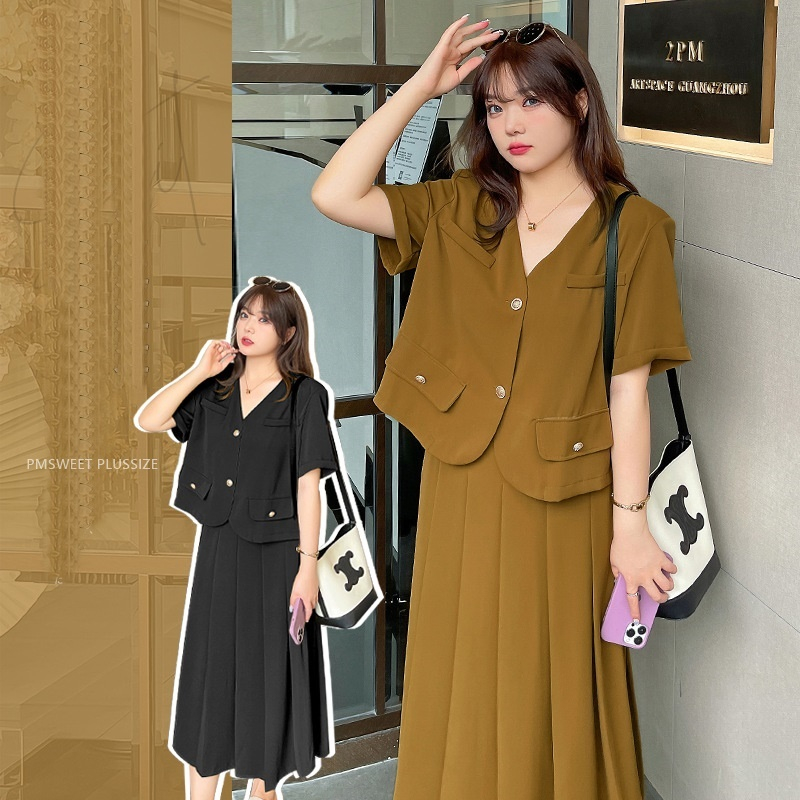 [ อกถึง 54" ] : PMP2152 : พรีออเดอร์ เสื้อผ้าไซส์ใหญ่ คนอ้วน สาวอวบ ชุดสูททำงาน ชุดเซตสองชิ้น ชุดสูทกระโปรง ย้อนยุค
