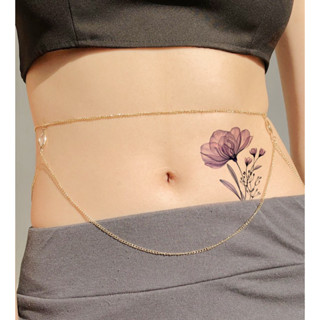 New!! สติกเกอร์ แทททู รอยสัก นำเข้า tattoo sticker  ดอกไม้สีม่วงอ่อน soft purple  **กันน้ำ