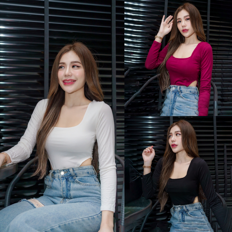 SpinnyHouse บอดี้สูทเว้าเอว บอดี้สูทแขนยาว ช่วงเป้าแกะได้น้าเป็นกระดุมแป๊กช่วงบนเป็นผ้า2ชั้นรัดรูปเข้าทรงสุด รุ่น 309