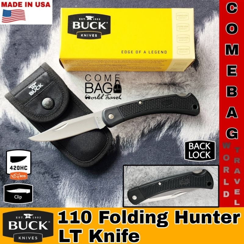 มีดBUCK แท้ รุ่น 110 Folding Hunter LT ด้ามไนลอน พร้อมซองใส่ ,เหล็ก 420HC, Back Lock, Made in USA