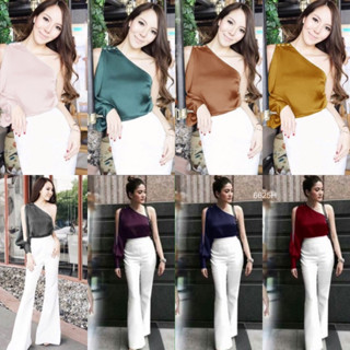 MM6625 Set เสื้อไหล่เดียว + กางเกง Set: one-shoulder top + pants