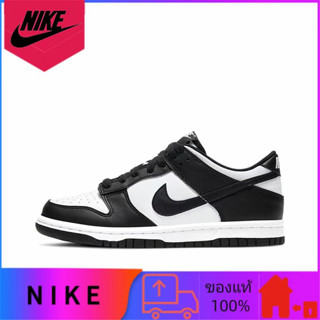 Nike Dunk Low "Black" ของแท้ 100% รองเท้าผ้าใบสวมทนสวมใส่สบายสีดำและสีขาว