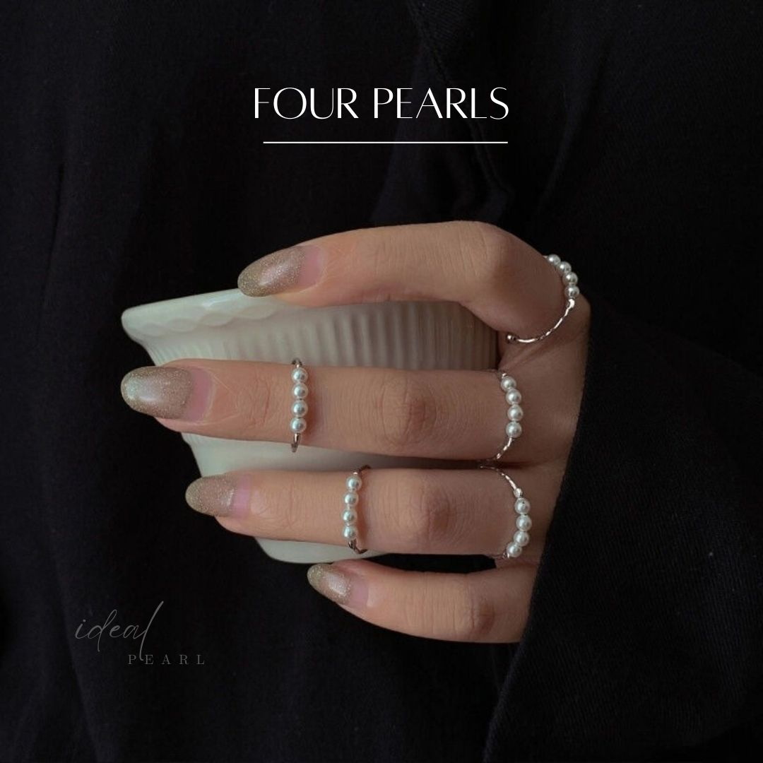 iDEAL แหวนไข่มุก Four Pearls แหวนปรับขนาด แหวนมุก แหวนมงคล แหวนเงิน Valentine ของขวัญ แหวนเงินแท้