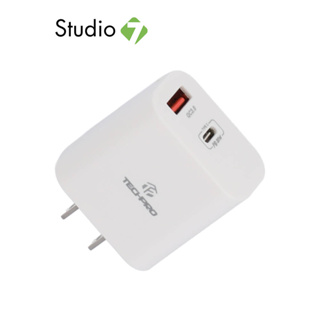 อะแดปเตอร์ TECHPRO Wall USB Charger 1 USB-A (QC3.0A) / 1 USB-C (PD20W) + Type-C to Lightning Cable (TP-WC01) by Studio7