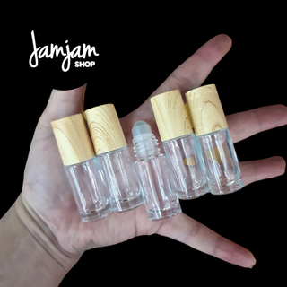 ขวดลูกกลิ้ง ขวดใส-ฝาลายไม้ 5ml ( จุกพลาสติก )