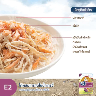 วิฟ (อาหารสำหรับสุนัข) : E2 ไก่ผสมเทราต์ในน้ำเกรวี่ สูตรสำหรับสุนัขสูงวัย