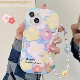 🎁ส่งของขวัญ🎁เคสไอโฟน สำหรับ 11 13 for iPhone Case 14 12 Pro Max  น่ารัก เรียบง่าย ดอกไม้ โซ่มุก กันกระแทก ปกป้อง เคสโทรศ