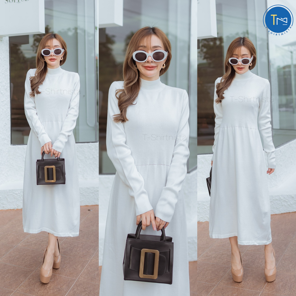 FAVORITE เดรสไหมพรมแขนยาวคอปีน งานผ้าไหมพรมผ้าร่องเนื้อดีทอแน่น เนื้อนุ่มใส่สบาย ทรงเจ้าหญิง ตรงปก T-Shirtnista