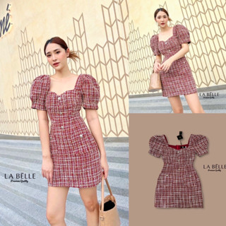 Code : M8 LABELLE Dress เดรสสั้น คอเหลี่ยม แขนตุ๊กตา ผ้าทอ สีแดง เดรสใส่เที่ยว