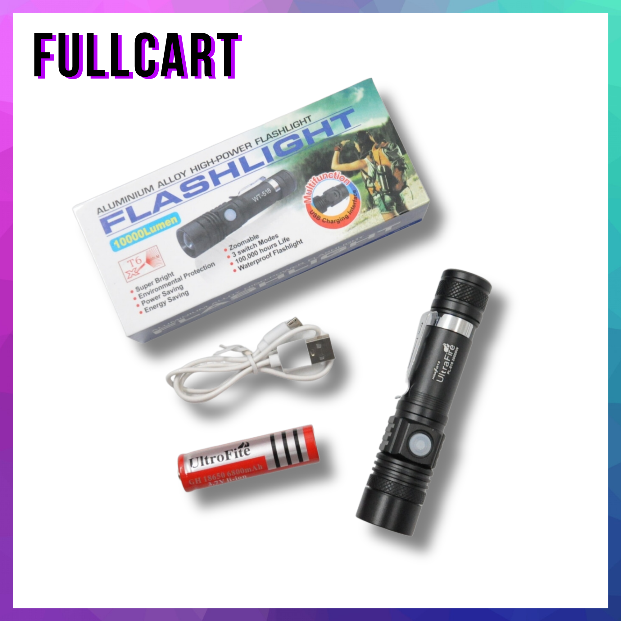 ไฟฉายแรงสูง รุ่นPL-518 ไฟสว่าง แข็งแรงทนทาน กันน้ำ ไฟ LED 3 โหมด พร้อมโหมดไฟกระพริบ ซูมได้ แบตอึดทน by FullCart รูปที่ 3