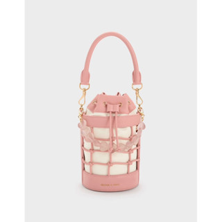 [Preorder] กระเป๋า Charles&amp;Keith Valentine collection รุ่น รุ่น Heart Motif Caged Bucket Bag กระเป๋าออกงาน ออกงานแต่ง