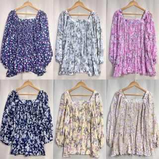 แฟชั่นเสื้ออัดพลีทผ้าชีฟองUBAND แฟชั่นสาวอวบ เสื้อพลีท เสื้อยืดFreesize เสื้อลายดอก