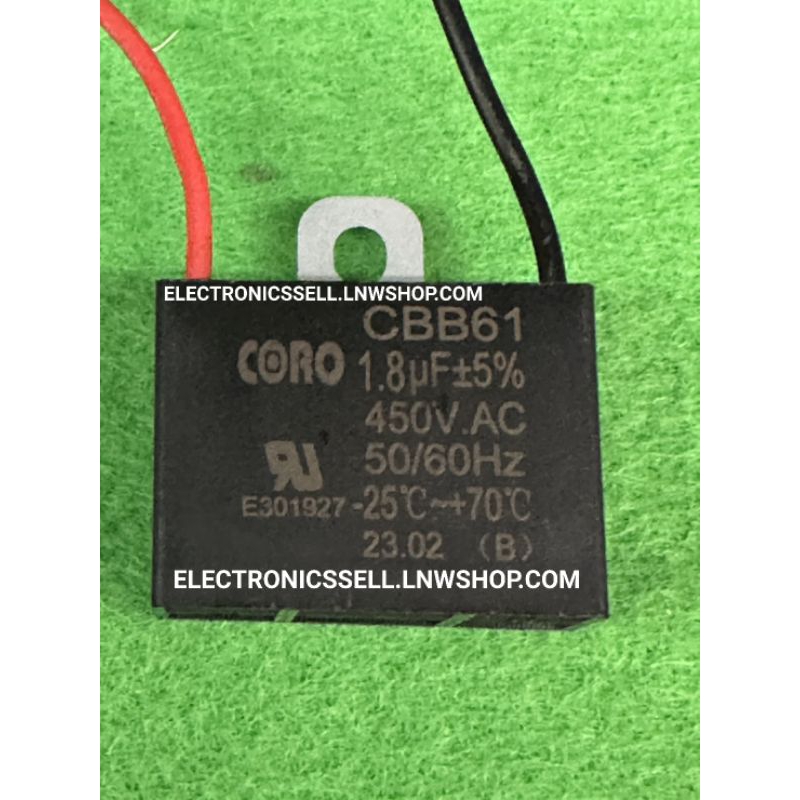 1.8UF450V คาปาซิเตอร์ 1.8UF 1.8MFD 450V AC CBB61 มีสายไฟ ยี่ห้อ CORO MKP CAPACITOR คอนเดนเซอร์ CONDE