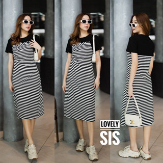 🌈🌿🌸🌺🌼🤎🧡🇰🇷 Cotton Stripe Patch Black Color Maxi Dress