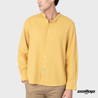 GALLOP : Mens Wear เสื้อคอจีนแขนยาว ผ้าลินิน (Long Sleeve Round-Neck Chinese Style) รุ่น GW9025 สี Mustard - เหลือง