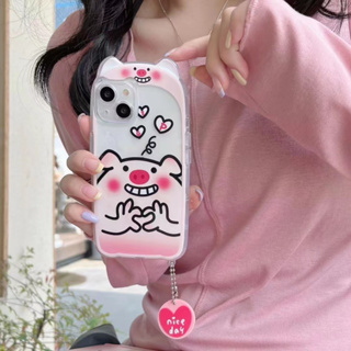 💖New💖iPhone 14 13 12 11 Pro Max เคส for เคสไอโฟน11 โปร่งใส บางเบาพกพาง่าย การ์ตูน น่ารัก ลูกหมู พร้อมจี้  กันกระแทก Case