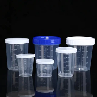 ถ้วยตวงพร้อมฝาปิด 2 ขนาด (50 ml / 100 ml) แก้วพลาสติกมีฝา - แพ็ค 12 ชิ้น