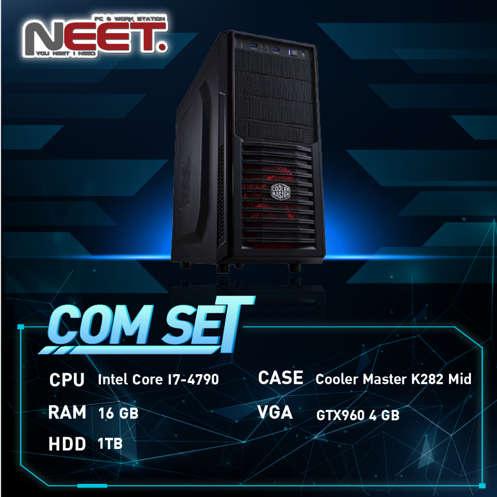 คอมประกอบ คอมพิวเตอร์ เล่นเกมส์ Cooler Master K282 Mid(i7-4790/16GB/1TB/GTX960 4GB)+Monitor24"