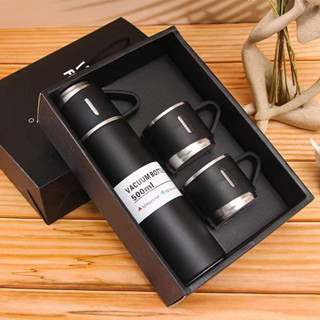 VACUUM FLASK SET กระบอกน้ำสูญญากาศ เก็บอุณหภูมิร้อน/เย็น ขนาด500ML แบบเซ็ท พร้อมแก้วสแตนเลส3ใบ (พร้อมส่งจากไทย)