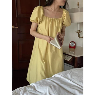 Cicishop(C3091)เดรสยาวผ้าคอตตอนแขนพอง ดีเทลเว้าหลังลุคคุณหนูแอบแซ่บ