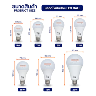 หลอดไฟ LED แสงสีขาว/วอร์มไวท์ ทรงกลม ขั้ว E27 ไฟบ้าน ประหยัดไฟ BULB LS 25W,18W,15W,13W,9W,7W,5W,3W