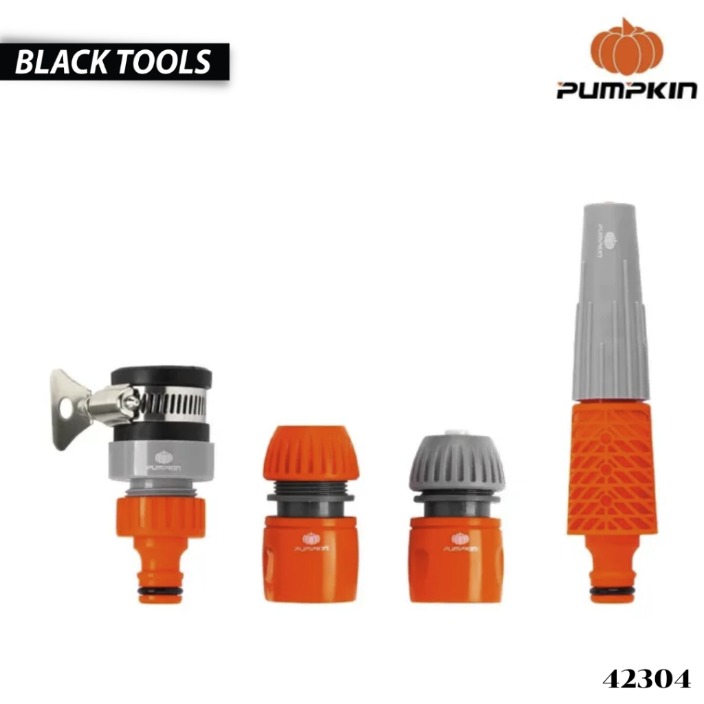PUMPKIN ชุดหัวฉีดน้ำ พร้อมข้อต่อ 4 ชิ้น รุ่นยอดนิยม 1/2″-5/8″ รุ่น 42304 หัวฉีดน้ำผลิตจากพลาสติก ABS+PP สินค้าพร้อมส่ง