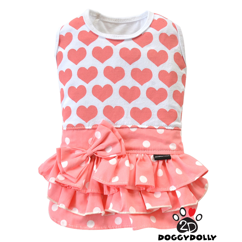 Pet clothes -Doggydolly เสื้อผ้าแฟชั่น น้องหมาน้องแมว สัตว์เลี้ยง ชุดกระโปรง ลายหัวใจ วาเลนไทน์ D656 ขนาด1-9โล