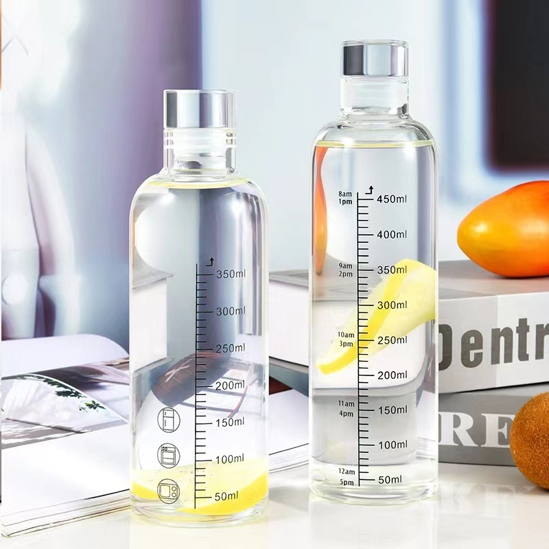 AD159_Shop ขวดน้ำพลาสติก แบบพกพา ขวดน้ำสีใส ความจุขนาดใหญ่ 700/500ml ขวดมินิมอล สำหรับนักศึกษา สกิลบอกเวลา