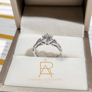 แหวนเงินแท้ฝังเพชร Moissanite 1 กะรัต และบ่าข้างก้านลายถัก ช…
