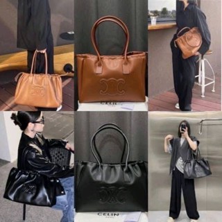 (Large) กระเป๋าสะพาย หนังซีลีน Cabas Drawstring Cuir Triompe