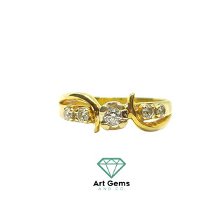 [หลุดจอง ราคาพิเศษ!] แหวนเพชรแท้ 0.22 กะรัต (เลขมงคล) ตัวเรือนทอง 18k 3g Genuine Diamonds on 18k Yellow Gold Ring