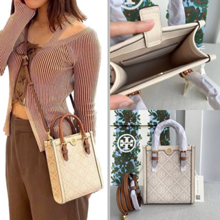 🎀 (สด-ผ่อน) กระเป๋า 6.5 นิ้ว งาน Shop 150217 Tory Burch T Monogram Jacquard Mini Tote Handbags Crossbody Bags