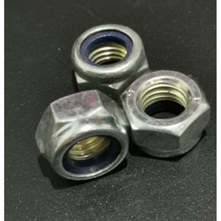 หัวน็อต ตัวเมีย ไนลอน สแตนเลส  เกลียวมิล หยาบ M12 DIN985 Nylon Insert Lock Nut C1008 Soft White Zinc Stainless S