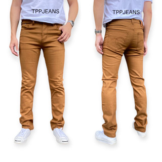 JEANSEXPRESS COTTON กางเกงผ้ายืด สีน้ำตาลทองทรงกระบอกเล็ก ผ้าคอตต่อลยืด ทรงสวย ใส่สบาย Size 28-36 รับชำระปลายทาง