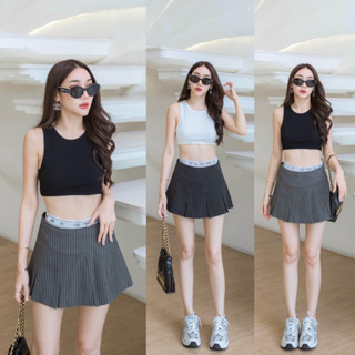 P290 mini skirt y2k แต่งด้วยขอบยางสกรีนตัวหนังสือ