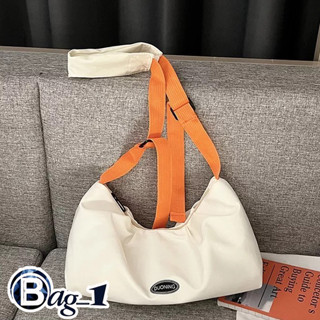 bag(BAG1867) กระเป๋าสะพายข้างสีขาว-สายสีส้ม สายสะพายมีที่รองบ่า