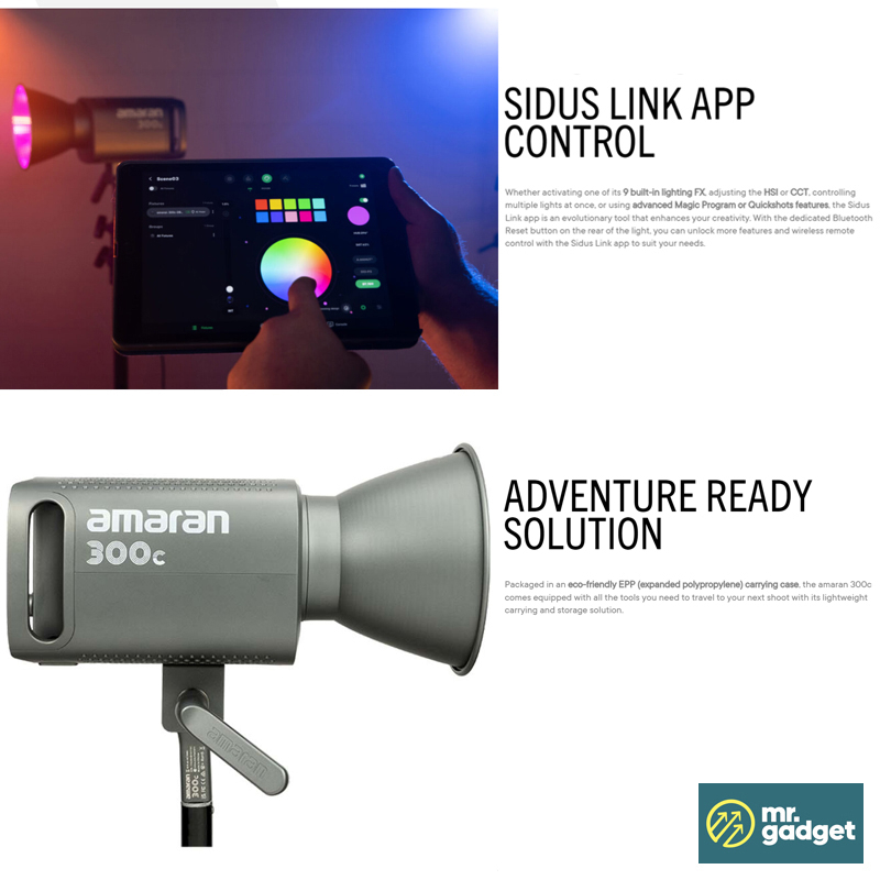 Aputure amaran 300c ไฟสตูดิโอ 300W RGBWW Full-Color Bowens Mount LED 19,389 Lumens ปรับตั้งค่าผ่านสมาร์ทโฟนได้