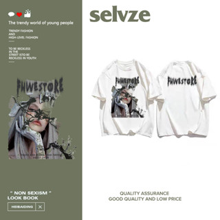 SELVZE （พร้อมส่งจากกทม มาถึงใน 3วัน）print T-shirt เสื้อลำลองสตรีคอกลมแขนสั้นพิมพ์ลาย oversize D0426