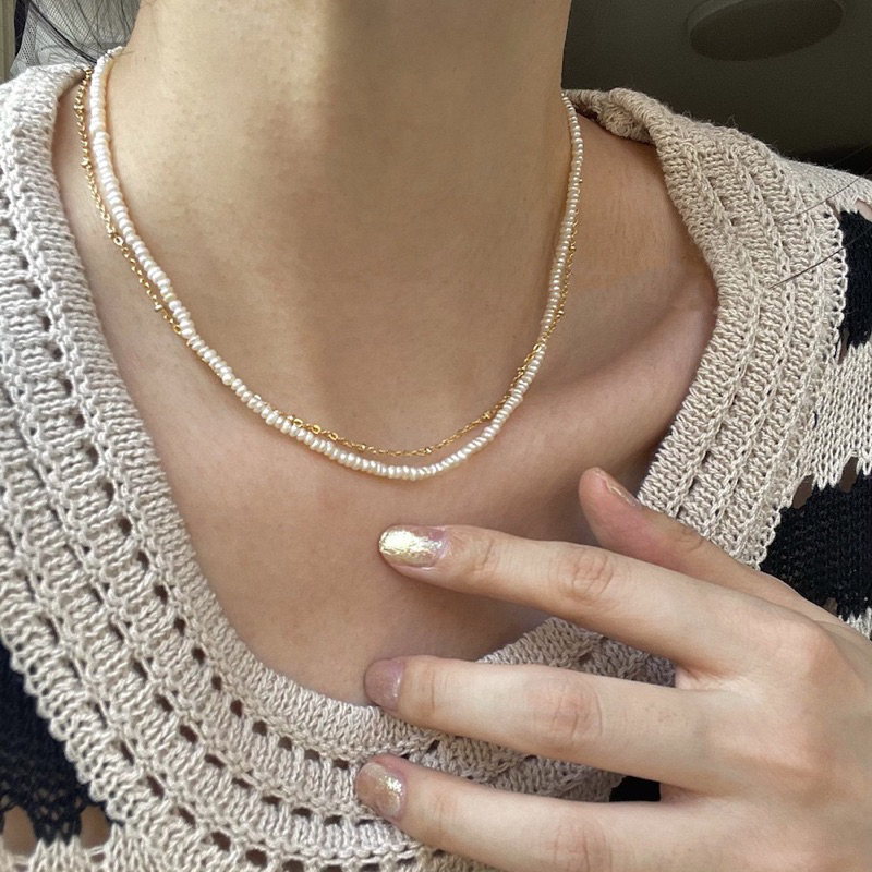 (ใช้โค้ด30% เหลือ483) ไข่มุกน้ำจืดแท้1.5-1.8mm พรี3วัน Tiny pearl necklace